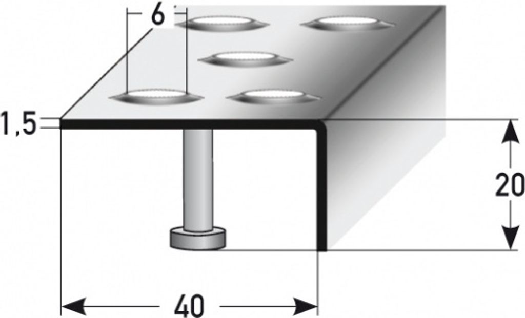 Treppenkante "Falerna" / Treppenkantenprofil / Winkelprofil (Größe 20 mm x 40 mm) aus Edelstahl matt, mit Anker, nach Rutschhemmungsklasse R12 DI...