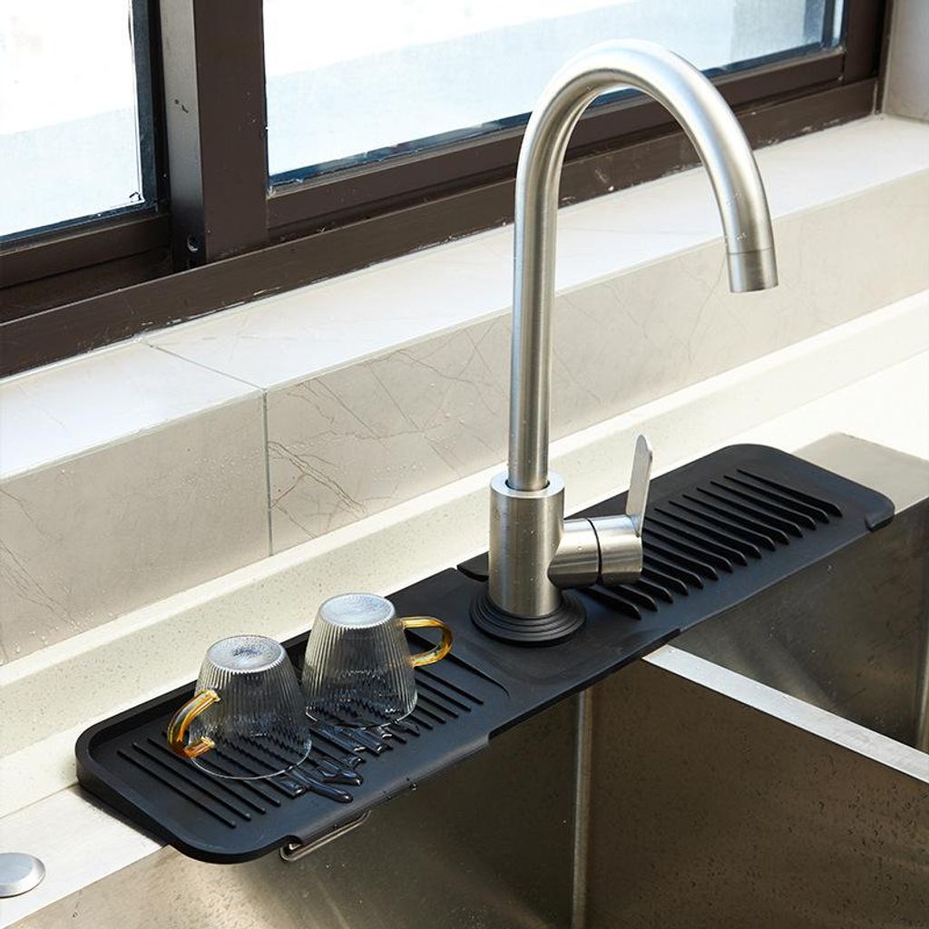 Spritzschutz für Küchenspülen mit 5°-Winkel – Silikongriff – Abtropfschale – Spritzschutz für Küchenspülen