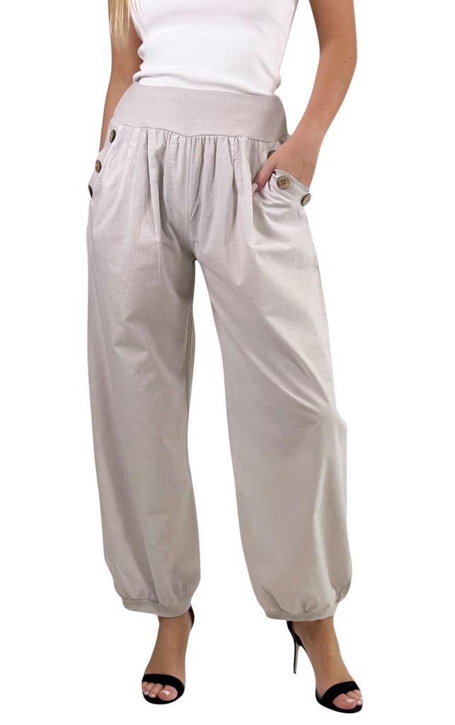 297 Mississhop Damen leichte einfarbige Hose Sommerhose Haremshose Ballonhose Pluderhose Pumphose Aladinhose Sommer Uni baggy pants Grau