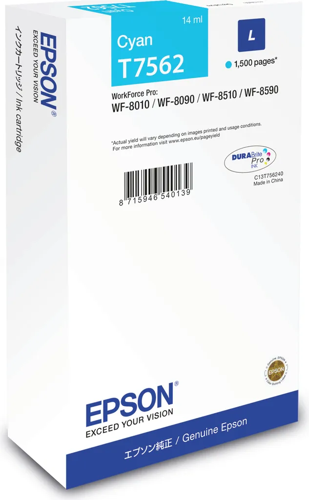 Cartuccia Epson T7562 Originale | Inchiostro Ciano DURABrite Pro 1500 Pag
