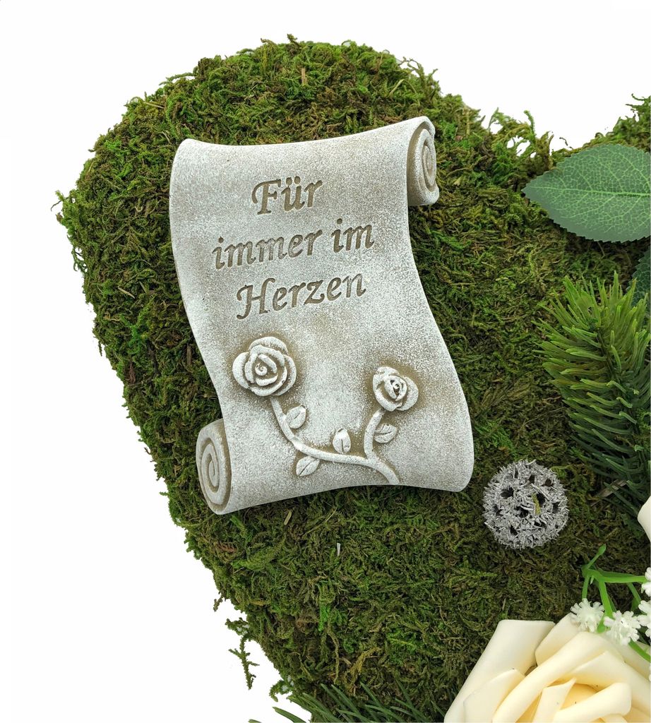 Grabschmuck Herz Mit Rose 'Ich Vermisse Dich' – Kunststein-Herz 12,5x11,7x1,6 Cm Für Grabgestecke