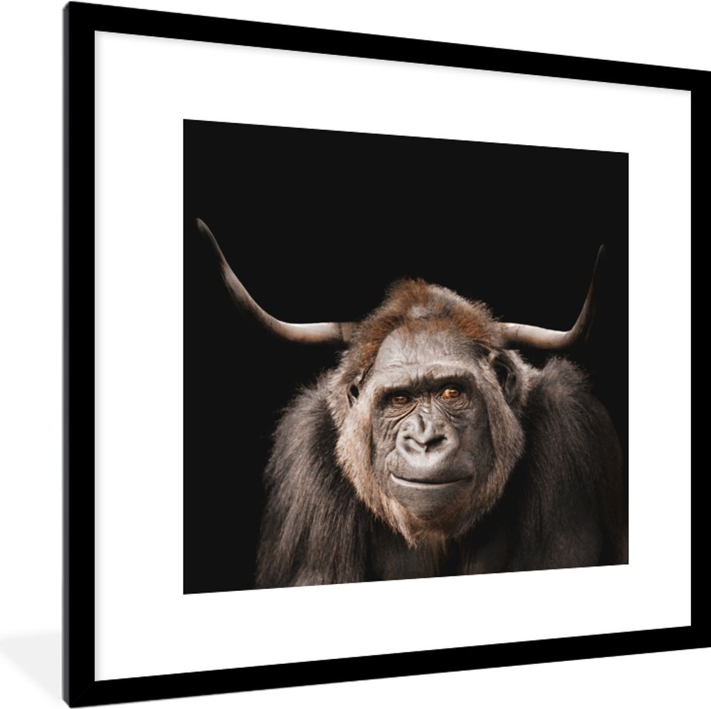 MuchoWow Gerahmtes Poster Affe - Gorilla - Schottischer Highlander 40x40 cm - Poster mit Schwarzem Bilderrahmen Wandposter Rahmen Foto Bilder - P...
