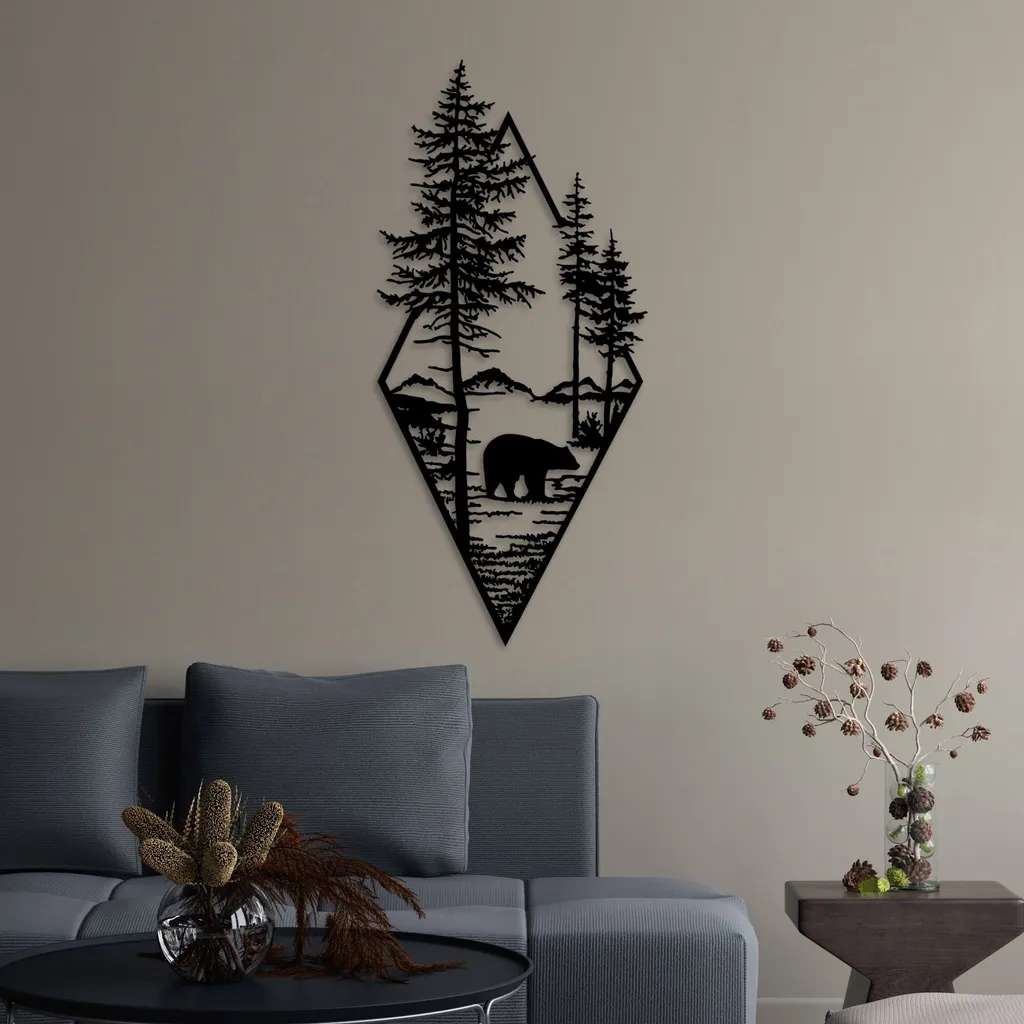 Wallity, Orso - Nero v2, Accessorio decorativo da parete in metallo, Nero, 100 % METALLO, 39 x 85 cm - 3