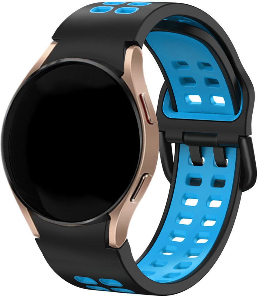 Strap-it Samsung Galaxy Watch 6 Classic 47mm Squared Sport Armband (Schwarz/Hellblau)