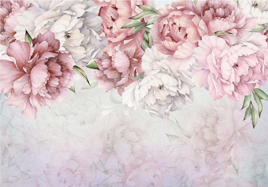 Fototapete Blumen Pfingstrosen Rosa Rosen 350x250 cm - Produktbild 