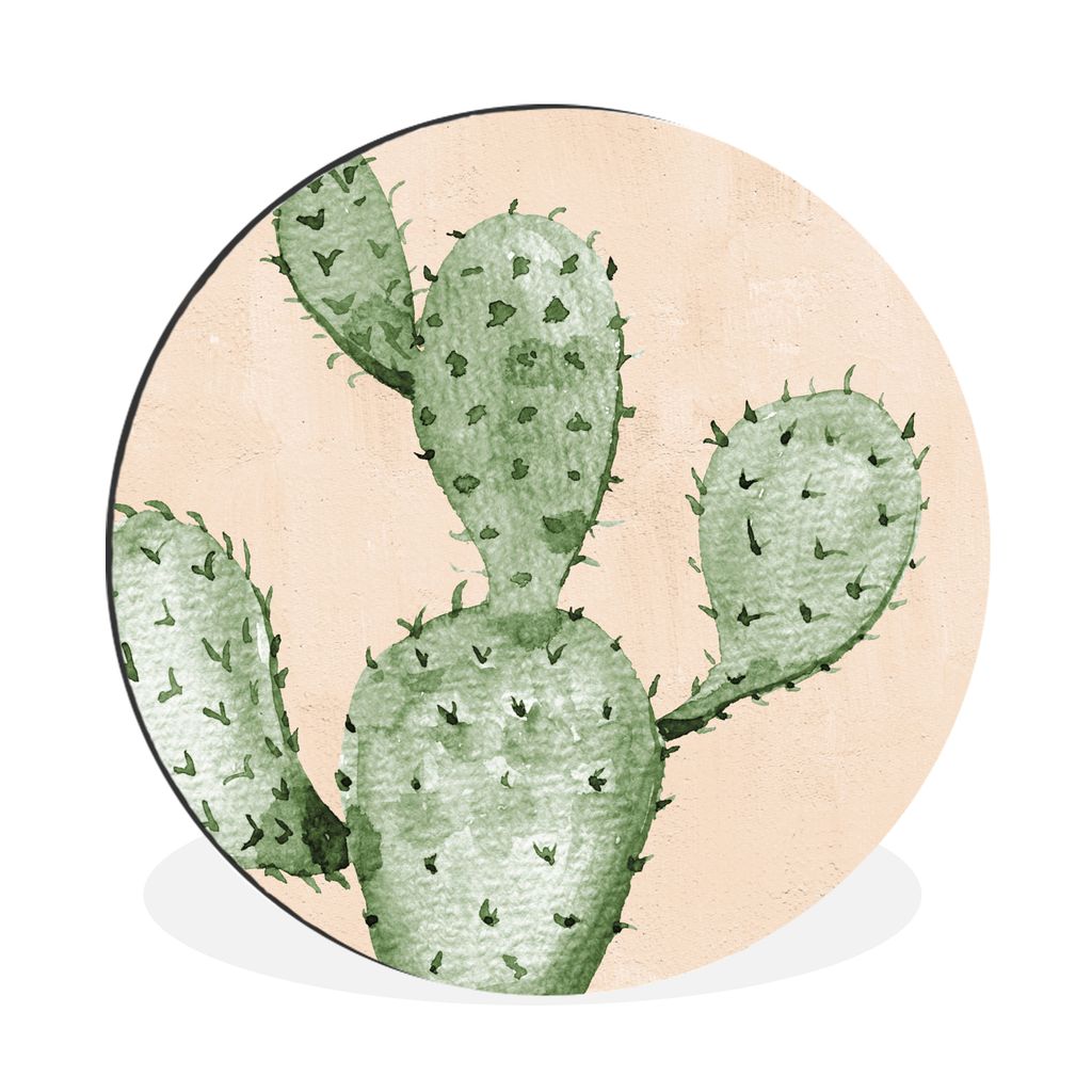 MuchoWow Aluminium Wandkreis Kaktus - Aquarell - Bohème - Tropisch Ø 30 cm Wanddeko Modern Wohnzimmer - Wand Bild - Wohnzimmer - Runde Bilder -...