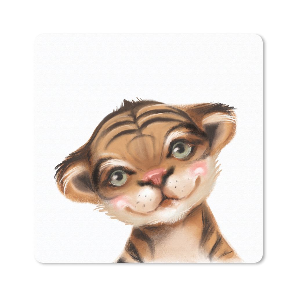 MuchoWow Mauspad Mousepad Tiger - Kinder - Weiß 20x20 cm - Mousepads - Maus Mat - Pad - Mausunterlage - Desk Mat - Bureauartikeln