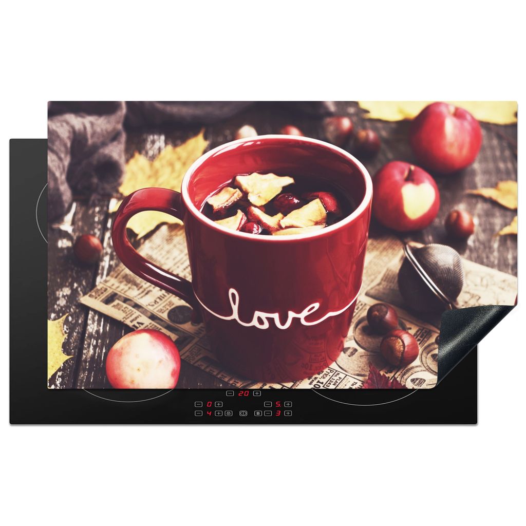 KitchenYeah Herdabdeckplatte Tee - Apfel - Preiselbeere , 85x52cm, Küche Deko, Glaskeramikkochfeld Herdabdeckung, Abdeckplatte fùr Kochfeld