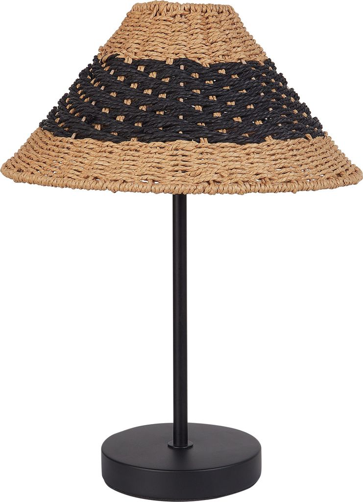 BELIANI Tischlampe Beige u. Schwarz Metall 40 cm Papierschirm Kegelform Langes Kabel mit Schalter Boho Schlaf- u. Wohnzimmer Beleuchtung Tischleuchte