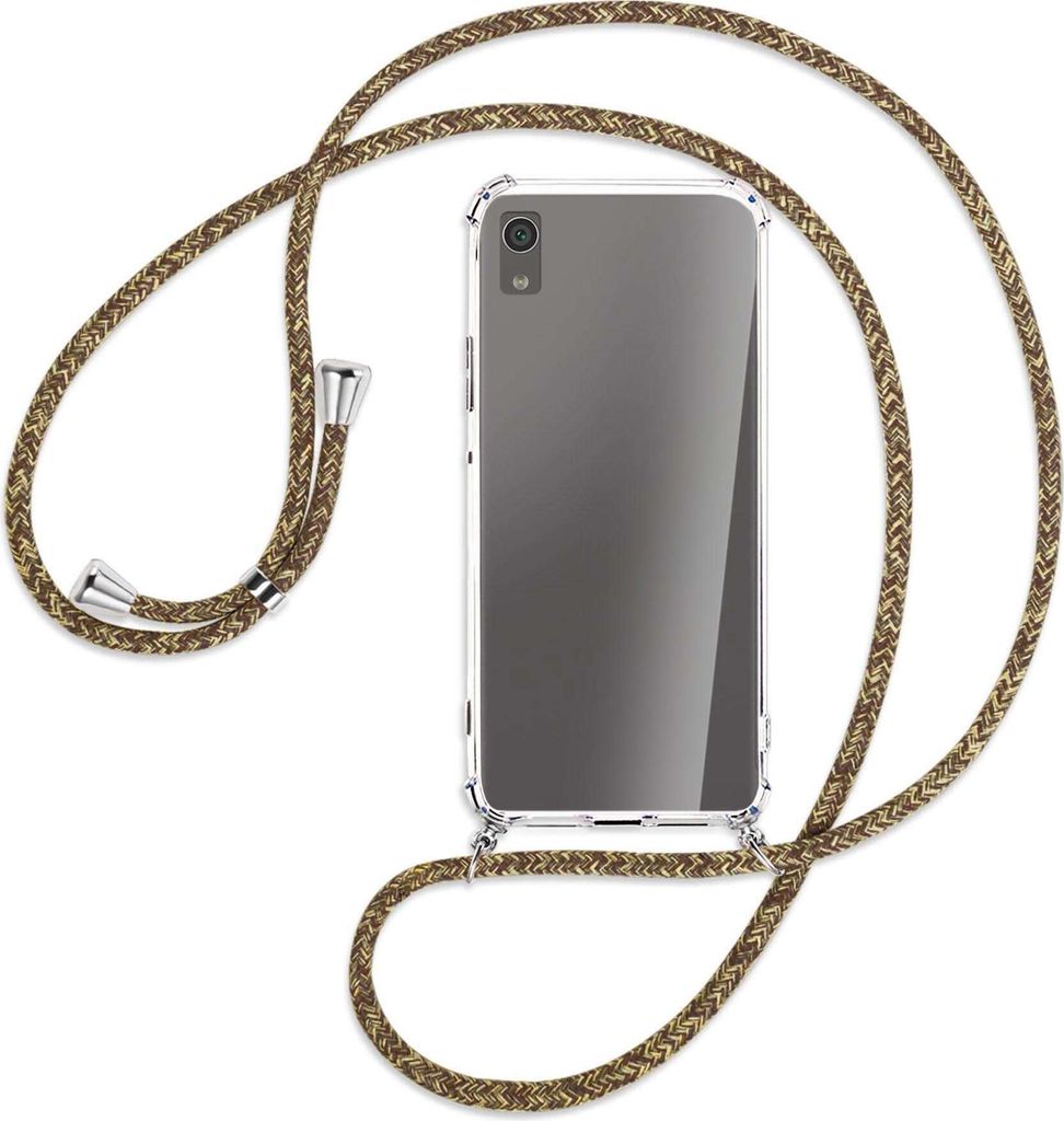 Handykette Backcover-Schutzhülle mit Band (Metall silberfarben) für Sony Xperia XA1 - braun+beige