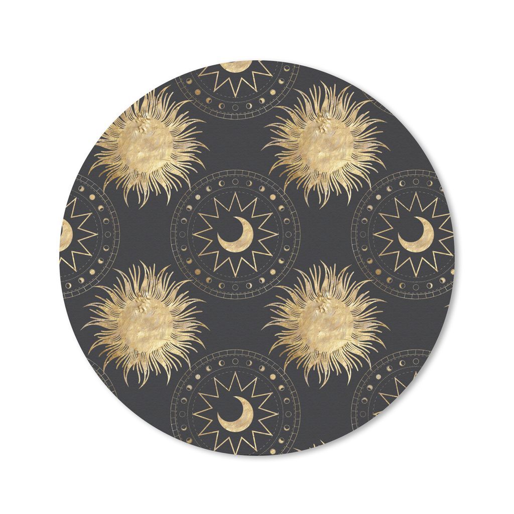 MuchoWow Mauspad Mousepad Muster - Mond - Sonne - Gold 50x50 cm - Mousepads - Maus Mat - Pad - Mausunterlage - Vinyl