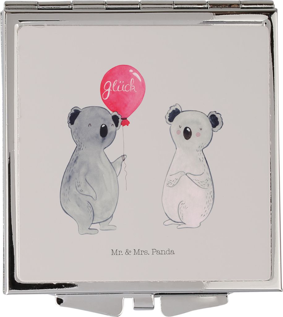 Mr. & Mrs. Panda Mini Spiegel Koala Luftballon - Grau Pastell - Geschenk, Kosmetikspiegel, Klappbarer, Schminkspiegel, Geburtstag, Party, Kleiner, ...