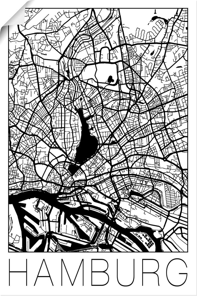 ARTland Poster Retro Karte Hamburg Deutschland Größe: 20x30 cm