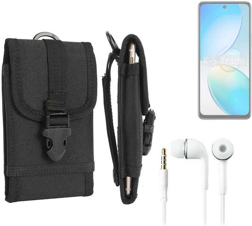 K-S-Trade Holster Schutz Hülle kompatibel mit Infinix Hot 12 Gürteltasche Handy Hülle Tasche outdoor Seitentasche schwarz 1x + Kopfhörer
