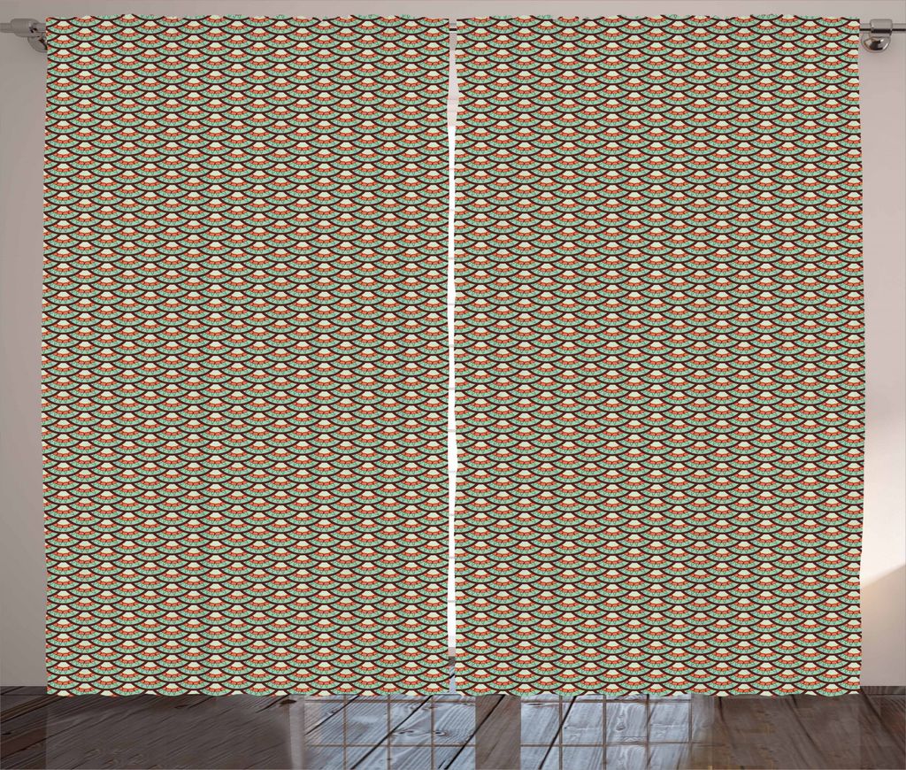 ABAKUHAUS Abstrakt Rustikaler Gardine, Scales Retro Tile, Schlafzimmer Kräuselband Vorhang mit Schlaufen und Haken, 280 x 245 cm, Mehrfarbig