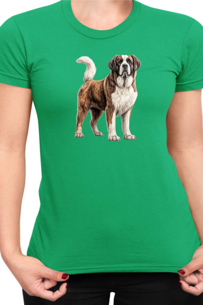 Damen T-Shirt Dogs Breeds Saint Bernard Dog Breed 005, Lady XS / Grün