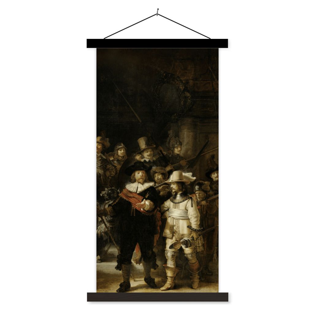 MuchoWow Textilposter Nachtwache - Rembrandt van Rijn - Kunst 60x120 cm mit schwarzem Rahmen - Magnete