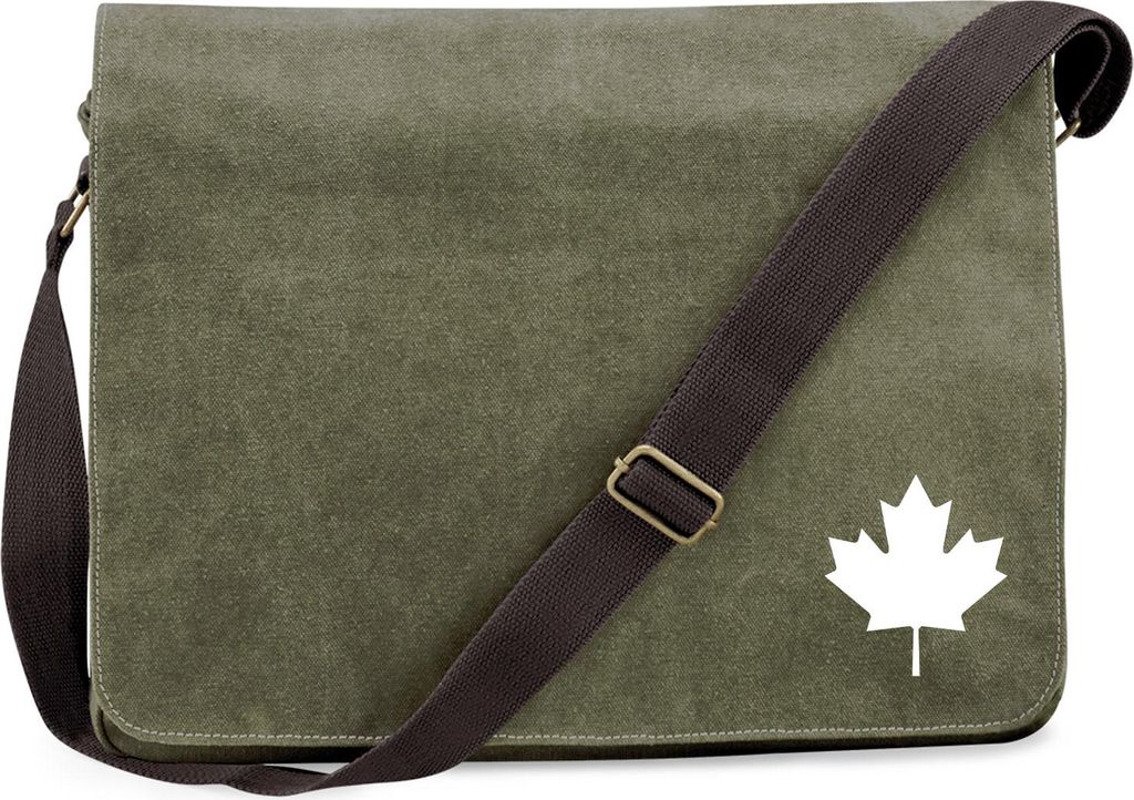 Huuraa Umhängetasche Ahornblatt Kanada 14 Liter Military Green Canvas Laptoptasche Geschenkidee