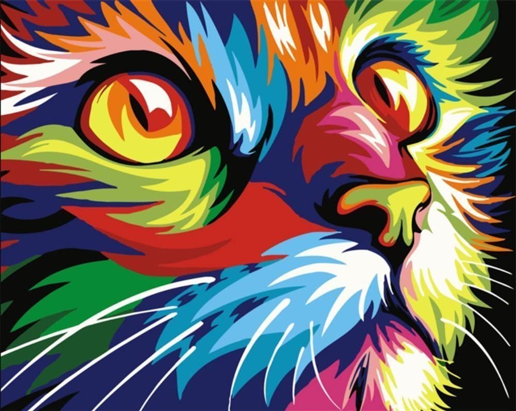 DIY Öl Malerei Set nach Zahlen Tier Katze Kinder Anfänger Mit Holzrahmen Deko 