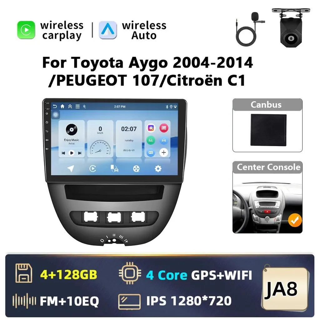 Autoradio Android pour Toyota Aygo 2004-2014, Peugeot 107 et Citroën C1