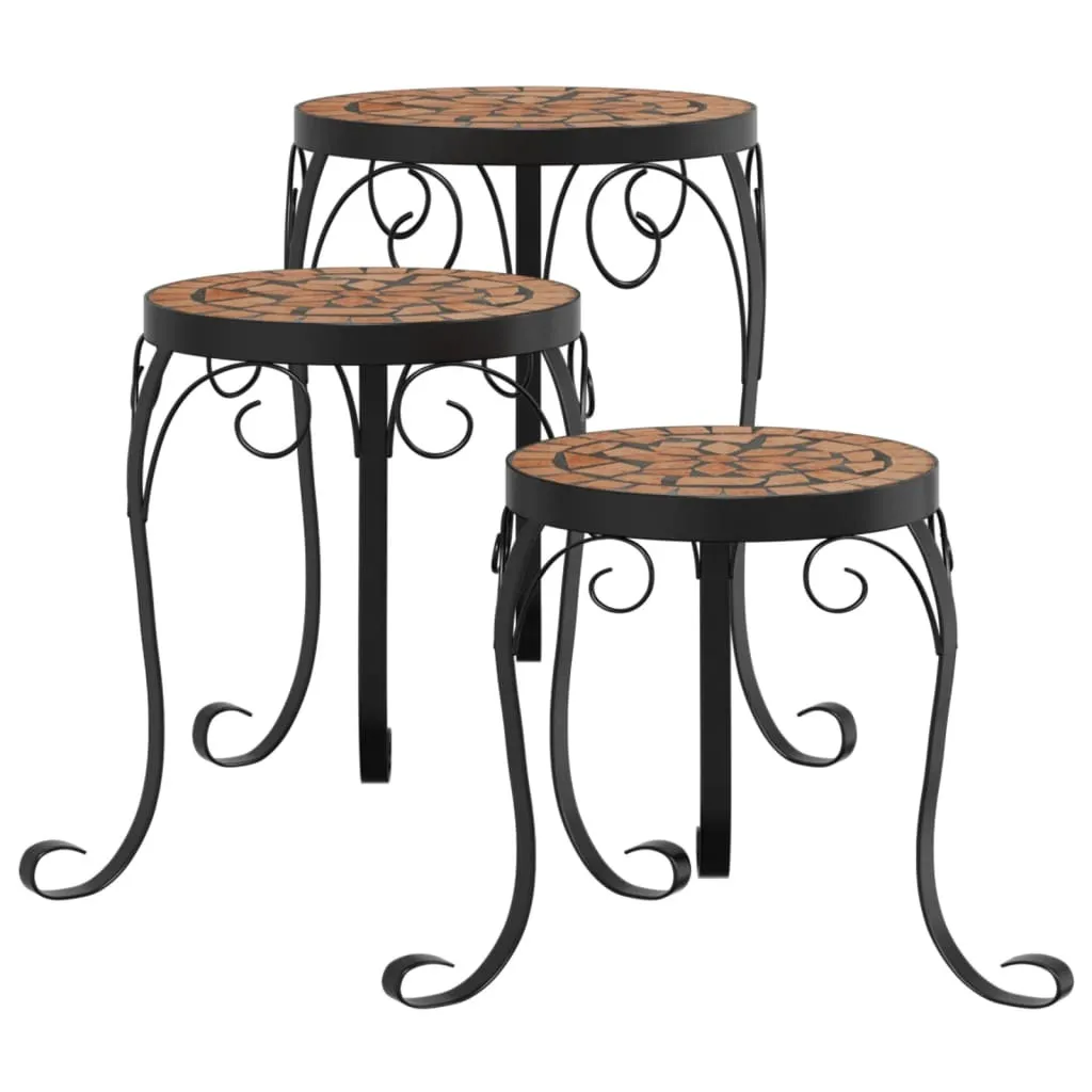Lot de 3 socles pour pots de fleurs en céramique et terre cuite brute