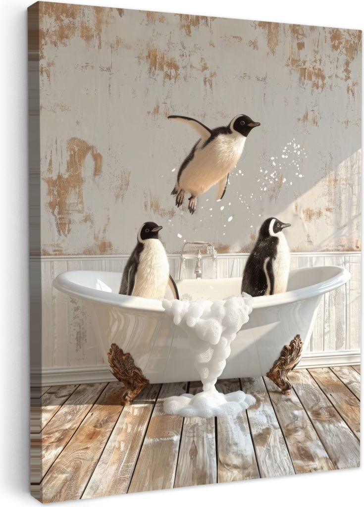 MuchoWow© Wanddeko 50x70 cm - Badezimmer Bilder Pinguine, Produktbild 
