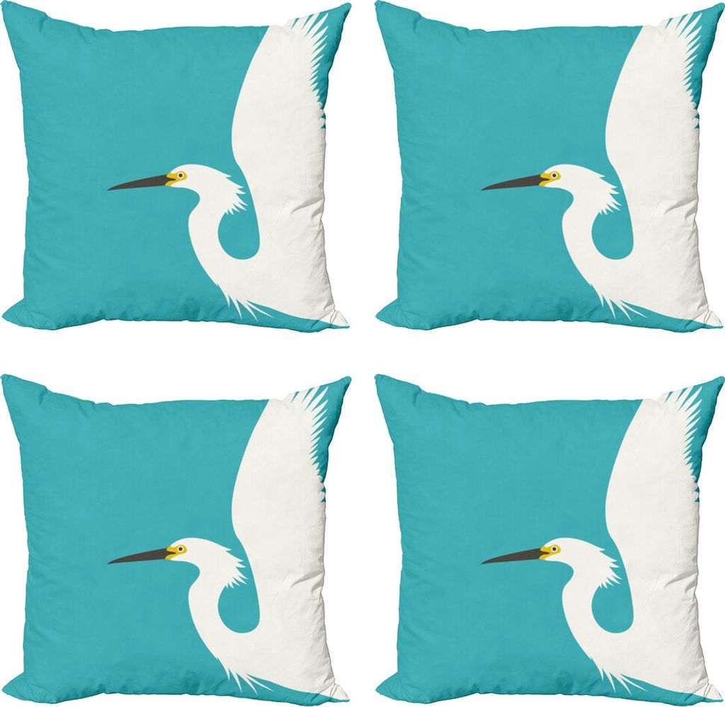 ABAKUHAUS Reiher Kissenbezug Set (4 Stück), Seite Gezeichnet Reiher-Vogel, Moderner Doppelseitiger Digitaldruck, 50 cm x 50 cm, Seafoam Weiß