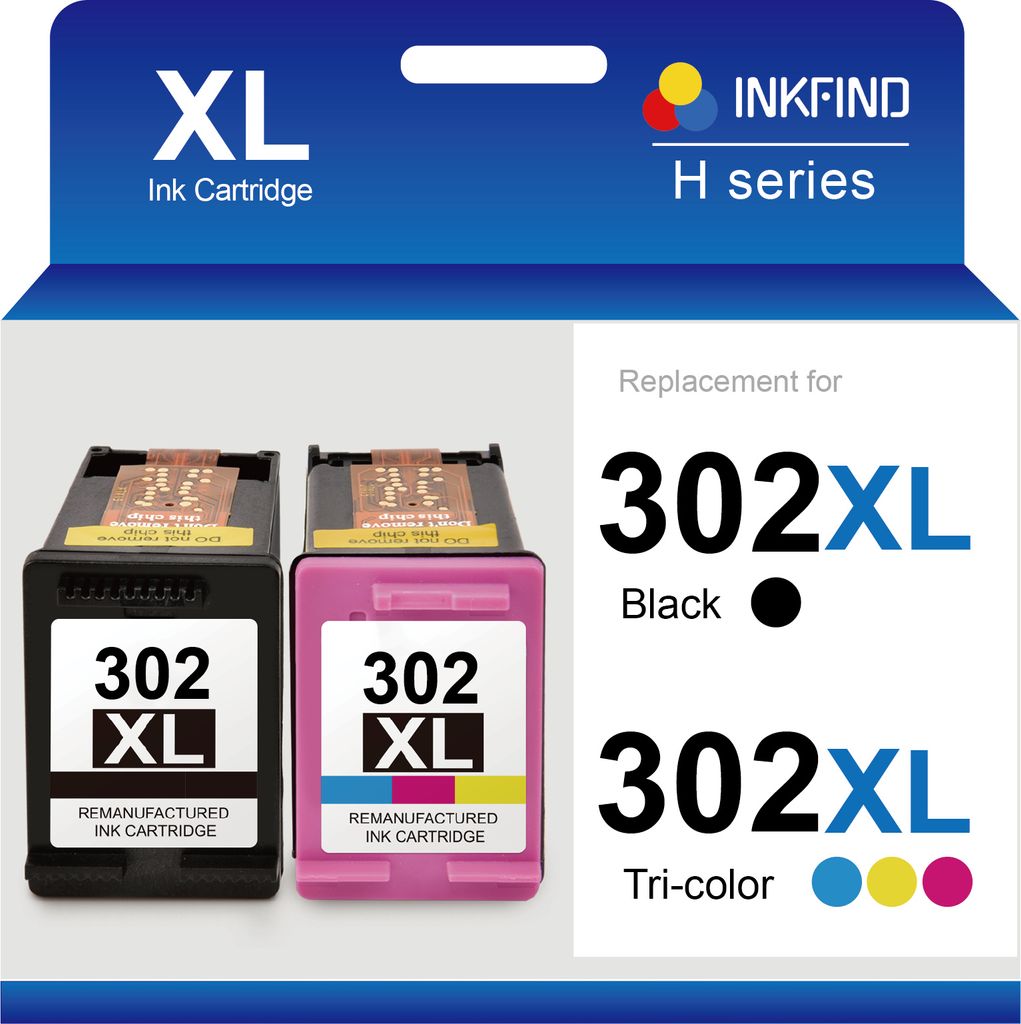 INKFIND 302XL Druckerpatronen für HP302 HP302XL HP 302 HP 302XL F6U68AE F6U67AE Tintenpatrone - Hohe Kapazität 2er-Pack Schwarz und Farbe