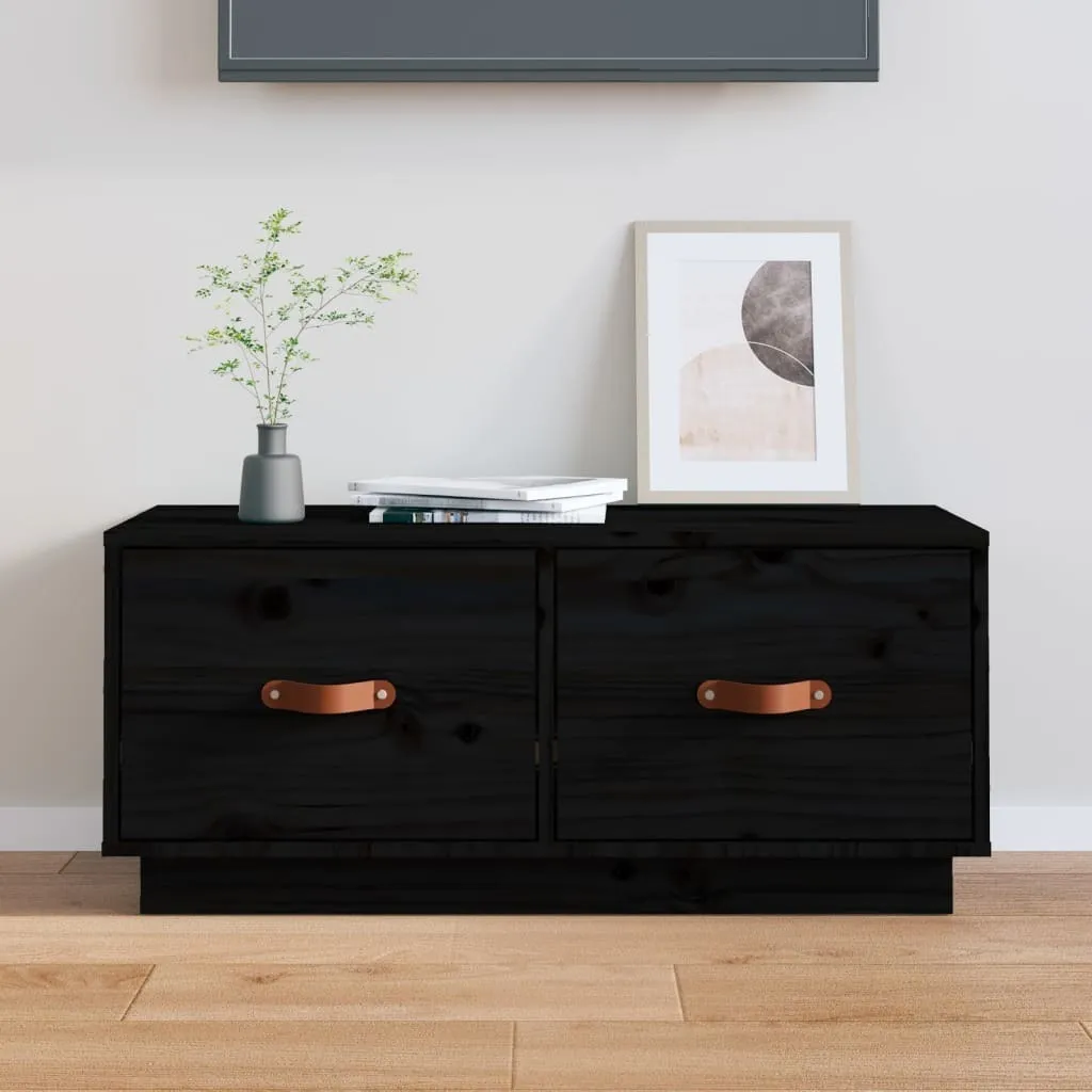 The Living Store Mobile TV nero 80x34x35 cm in legno di pino massiccio