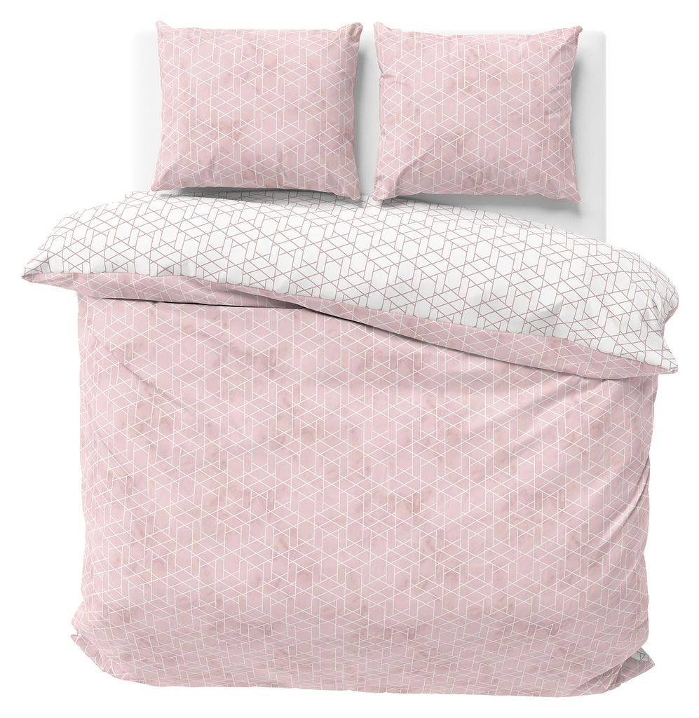 Bettwäsche 200x220 Renforce Baumwolle Bettbezug Rosa Weiß Rauten Wendebettwäsche 3 teilig