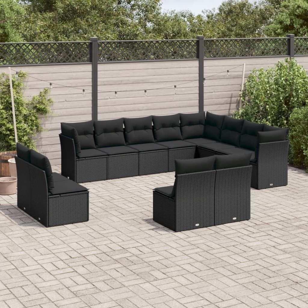 Maison Exclusive - 12-tlg. Garten-Sofagarnitur mit Kissen Schwarz Poly Rattan