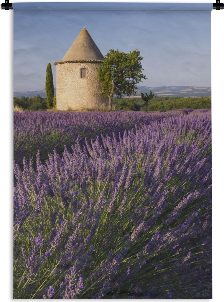 MuchoWow Wandteppich Wandbehang Runder Turm auf einem Lavendelfeld in Frankreich 120x180 cm Tapisserie Dekoration Wandtuch - Schlafzimmer - Dekor...