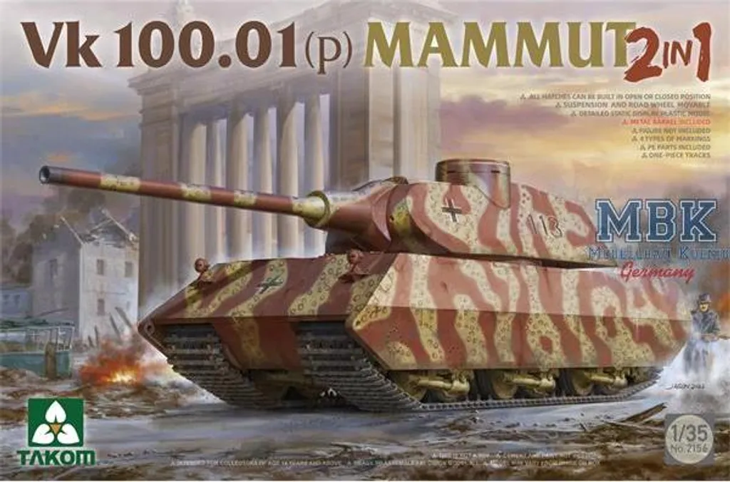 Takom TAK2156 VK100.01 (P) Mammut 2 en 1 Maquette Char Allemand 1/35