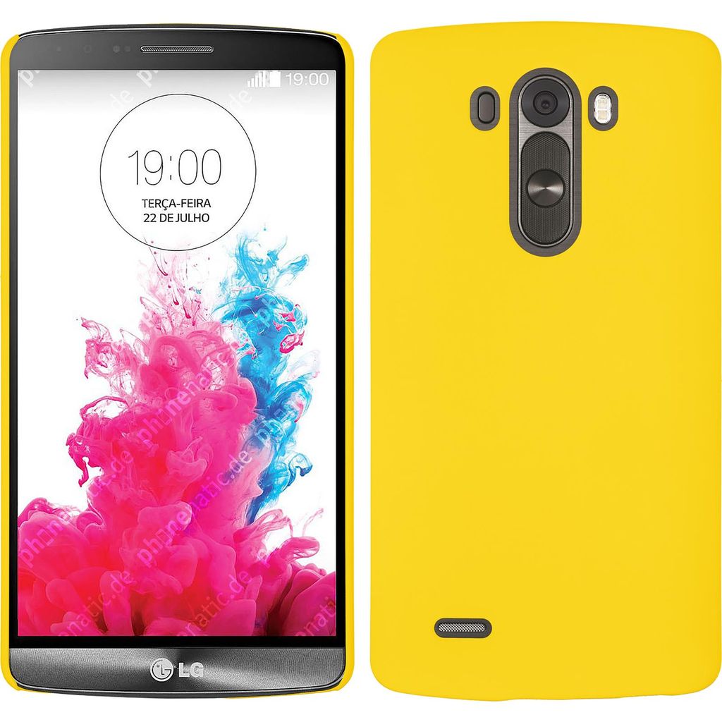 PhoneNatic Case kompatibel mit LG G3 - Hülle gelb gummiert Hard-case + 2 Schutzfolien