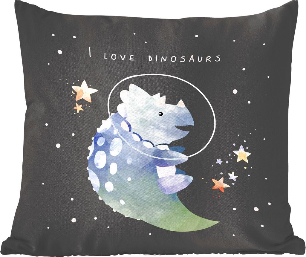 MuchoWow Zierkissen Sofakissen Wohnzimmer Dekokissen 45x45 cm Zitate - Weltraum - 'Ich liebe Dinosaurier' - Sprichwörter - Mädchen - Jungen - K...