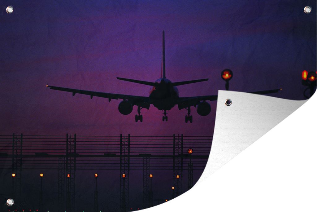 MuchoWow 120x80 cm Outdoor-Poster Gartendeko Sichtschutz Garten Poster für den Garten Silhouette eines Flugzeugs in der Nacht