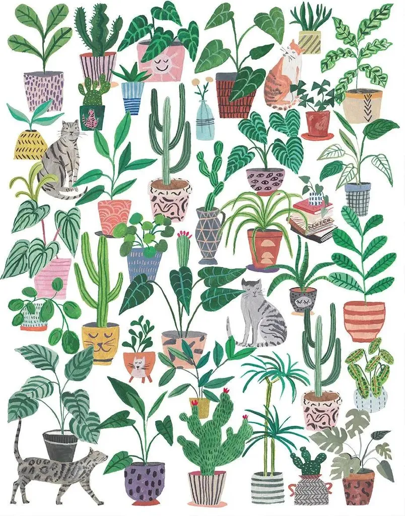 Puzzle détente 500 pièces Chats et plantes pour soirée cocooning zen