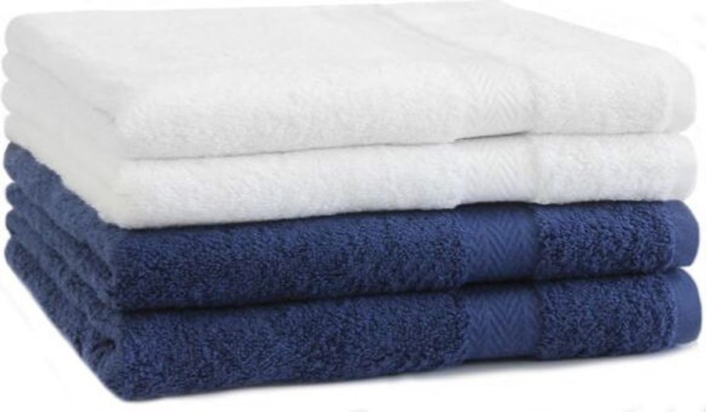 Betz 4 Stück Handtücher 50x100 cm PREMIUM 100% Baumwolle Farbe: weiß und dunkelblau