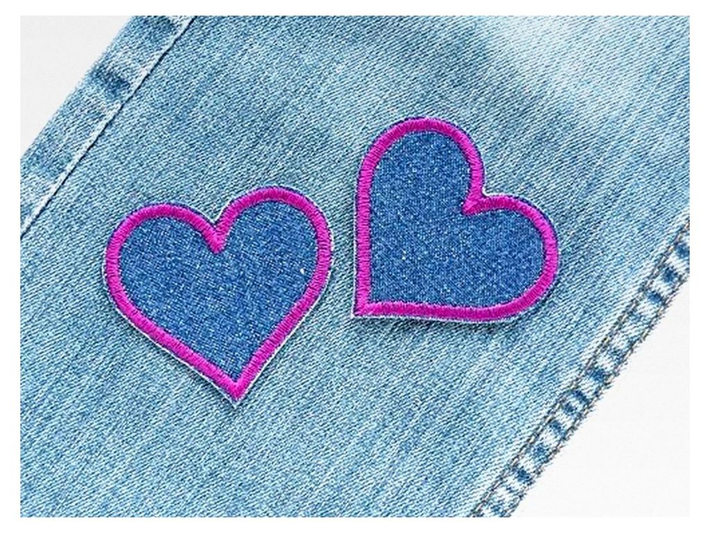 Set aus 2 Jeansflicken Herz Aufnäher blau lila, 5,5 x 5 cm, Flicken zum Aufbügeln für Mädchen