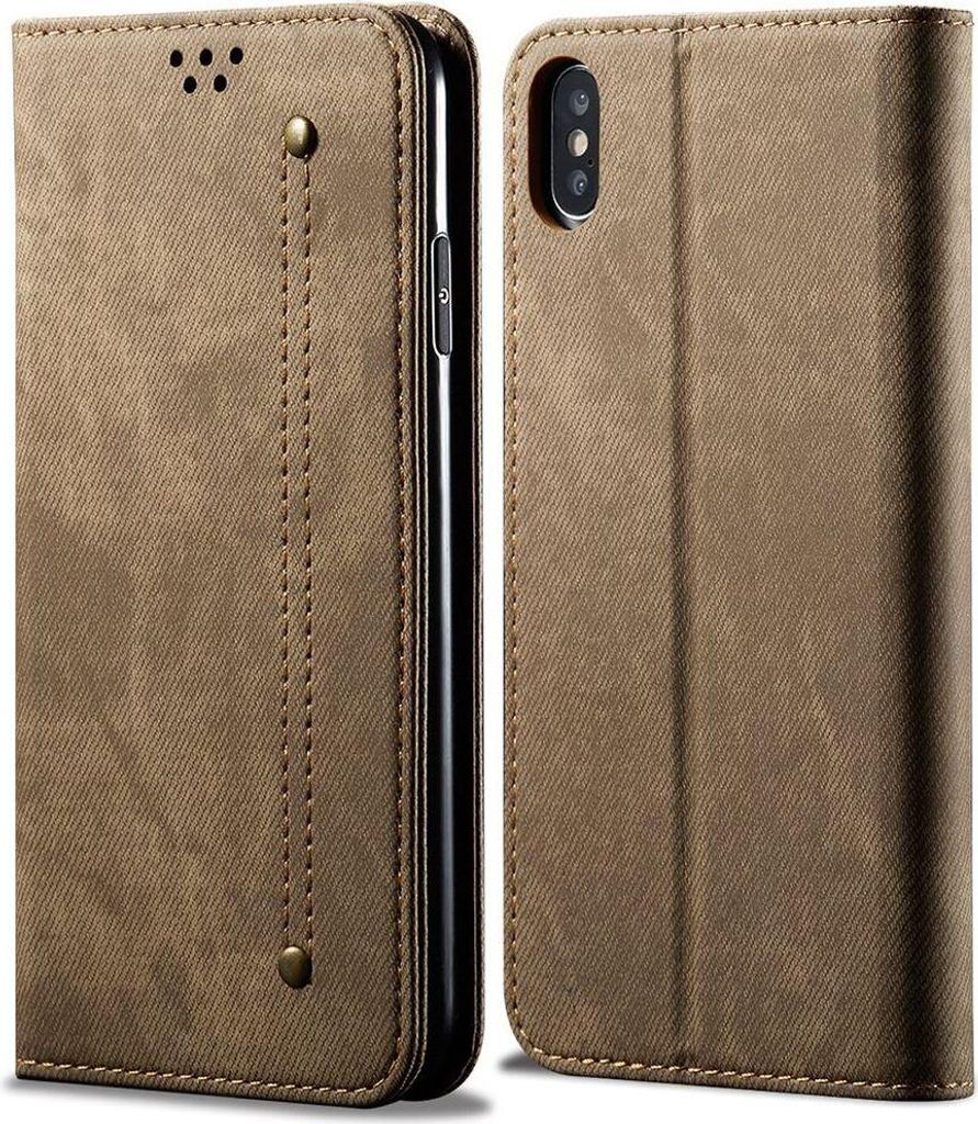 iPhone XS Max Hülle, LaimTop Denim Leder Brieftasche Magnetverschluss Flip Bookstyle Schutzhülle mit Standfunktion für iPhone XS Max Khaki