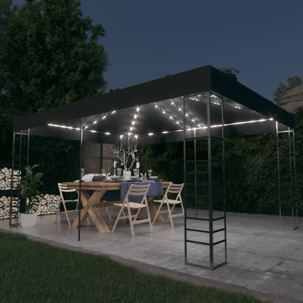 Ankonbej Pavillon mit LED-Lichterkette 3x4 m Anthrazit