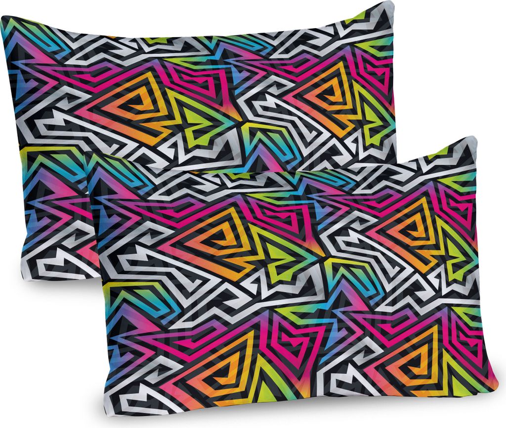 ABAKUHAUS urban Graffiti Kissenbezug Packung mit 2, Regenbogen-farbige Labyrinth-mutige Linien schattiertes buntes Labyrinth-inspiriertes Muster, D...