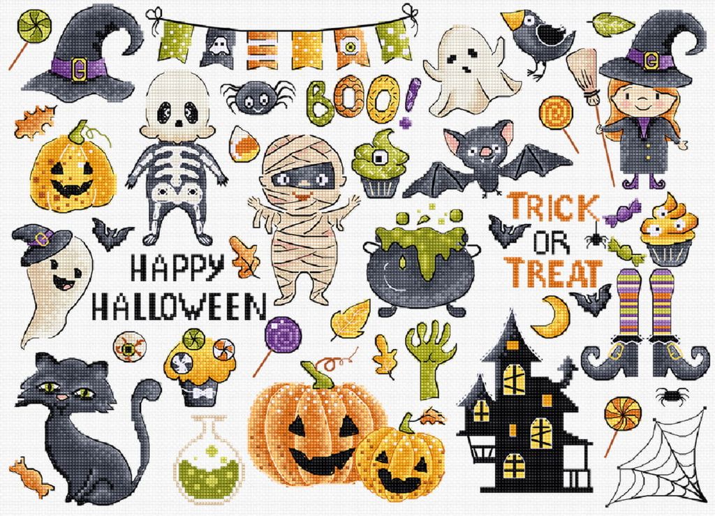 Letistitch Kreuzstich Stickpackung "Halloween Sampler", Zählmuster, 38x27cm