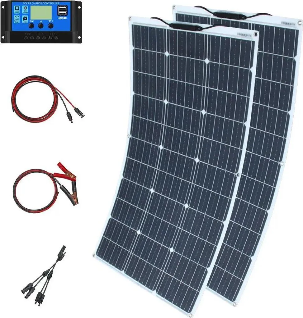 Panneau Solaire 200W Idéal pour Camping-Car, Van et Bateau Kit Complet