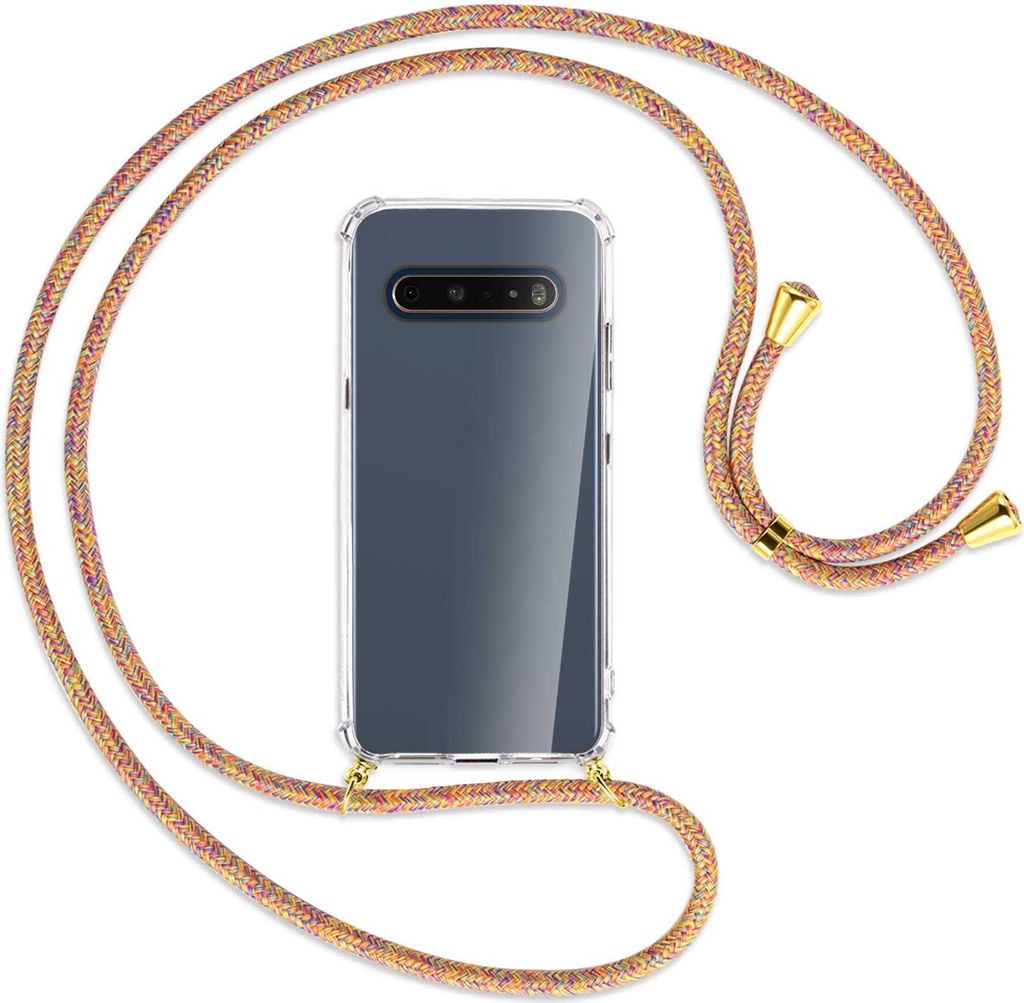 Handykette Backcover-Schutzhülle mit Band (Metall goldfarben) für LG V60 ThinQ - Rainbow