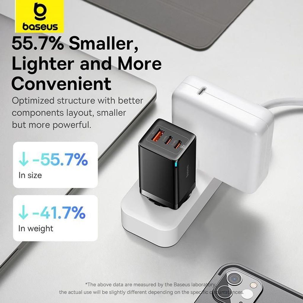 Wandladegerät Baseus GaN5 Pro 2xUSB-C + USB, 65W (schwarz) Produktbild 21