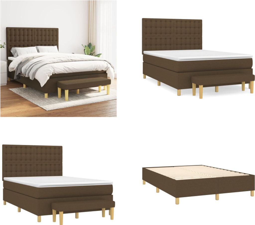 vidaXL Boxspringbett mit Matratze Dunkelbraun 140x190 cm Stoff - Boxspringbett - Boxspringbetten - Bett - Schlafzimmermöbel