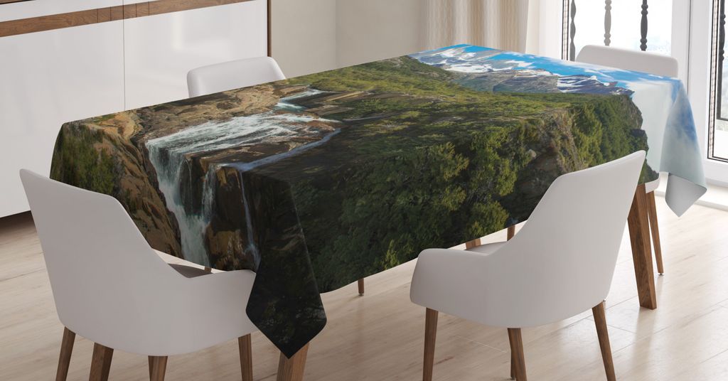 ABAKUHAUS Landschaft Tischdecke, Fitz Roy, Personalisierter Druck Klare Farben ohne Verblassen Waschbar für Außen Bereich, 140 x 200 cm, Olivengr...