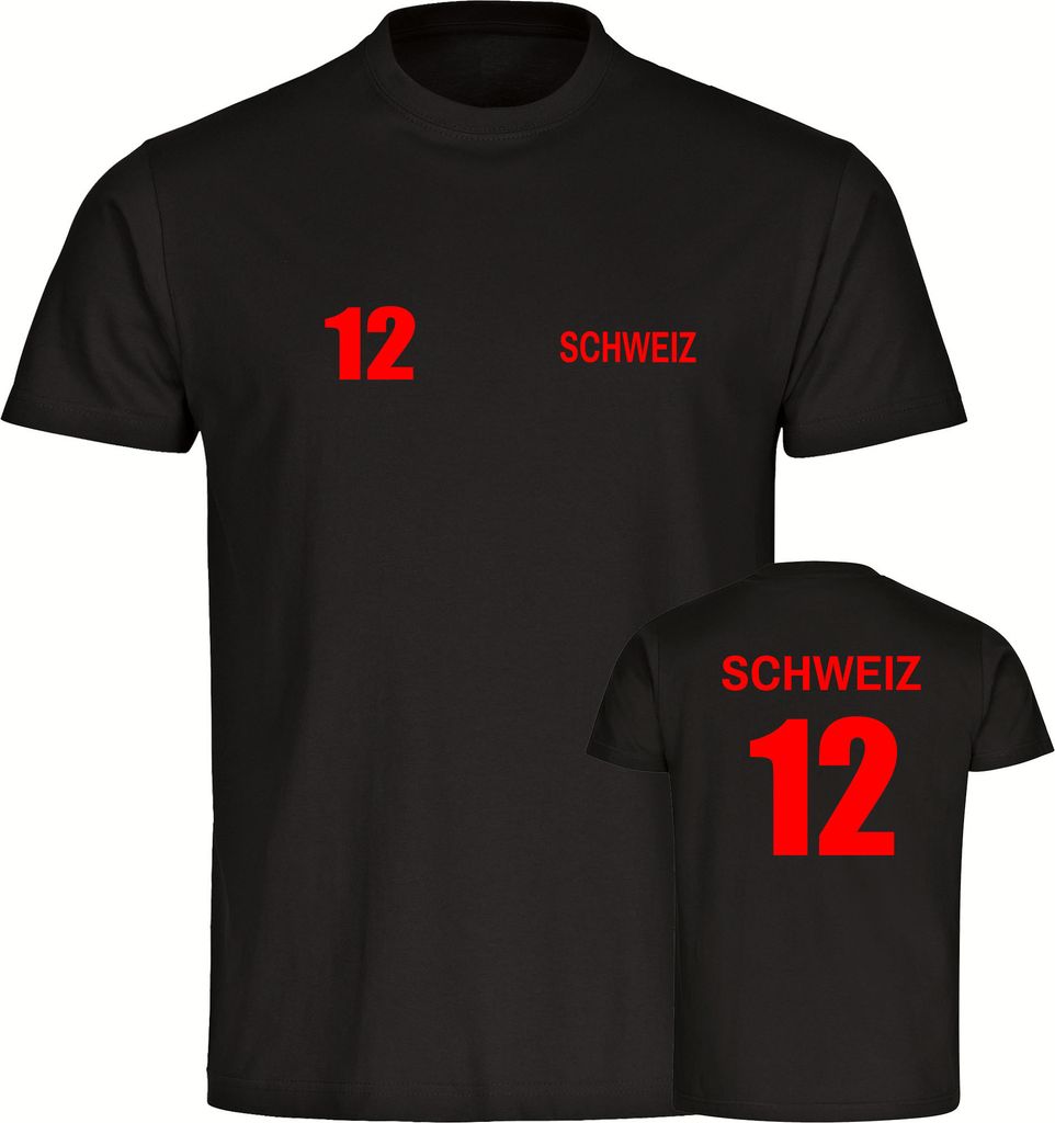 multifanshop Kinder T-Shirt - Schweiz - Trikot Nummer 12, schwarz, Größe 128