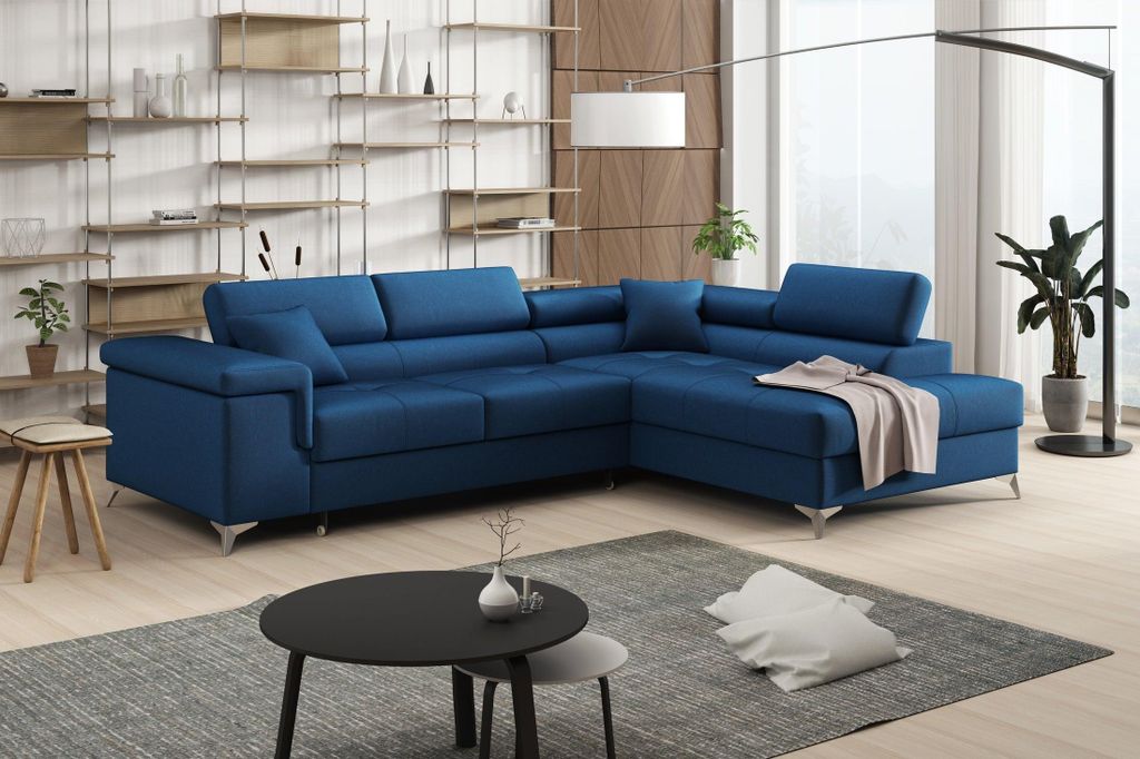 Ecksofa Volare L – Formschön, Schlaffunktion, Bettkasten, Veloursstoff Castel. Seite: Rechts, Stoff: Striato_Monolith77